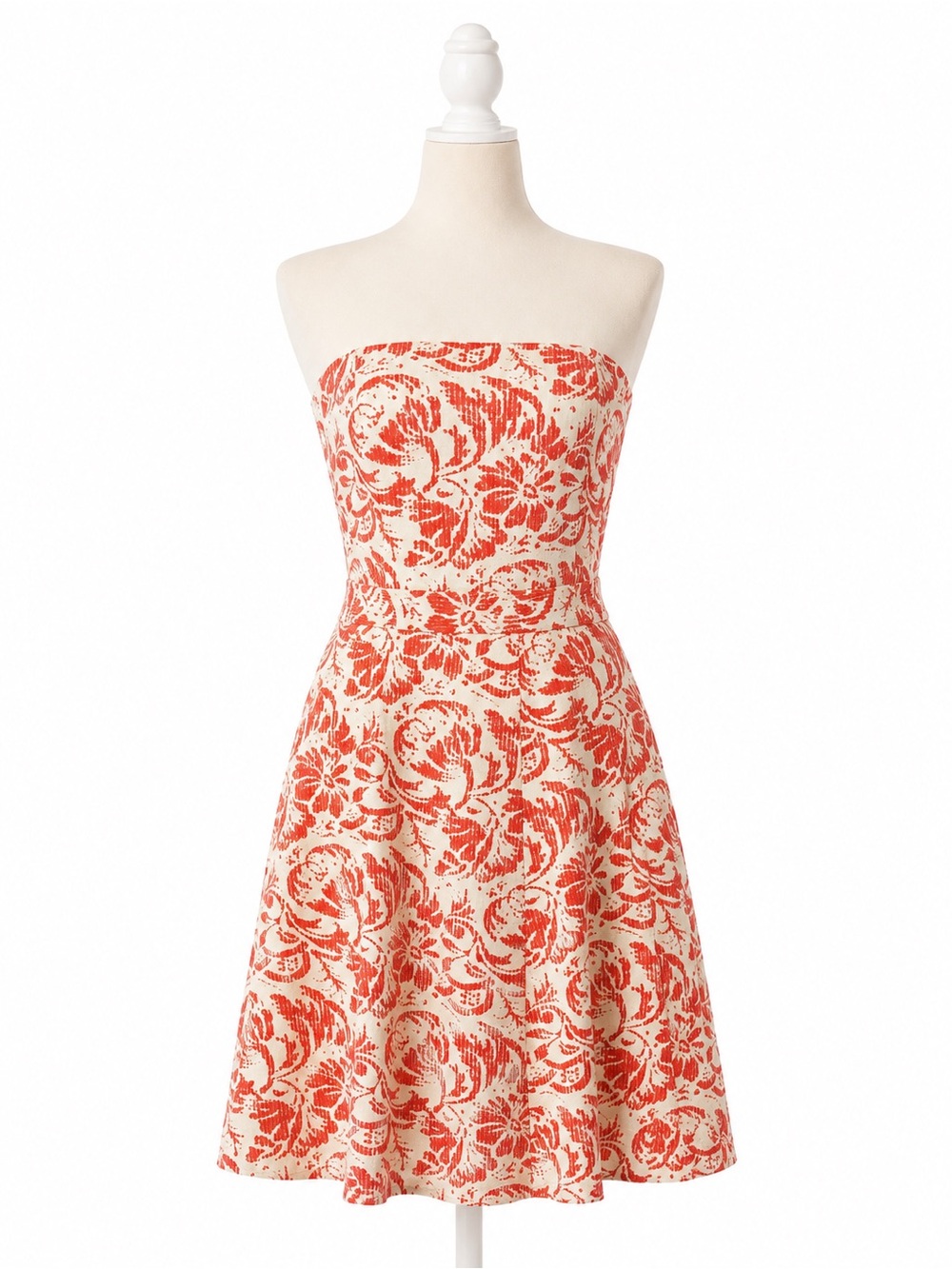 J.Crew Strapless Floral Cotton Dress Women’s Size 8 Coral White A-Line Summer